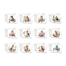 12 Assorted All Occasion Notecards Blank with envelopes - CROWNED BIRDS