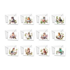 12 Assorted All Occasion Notecards Blank with envelopes - CROWNED BIRDS