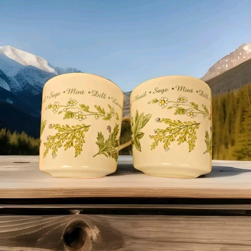CORELLE Coordinates Cups Thymeless Herbs Stoneware Tea Coffee 3" Set of 2 (two)