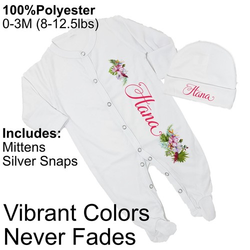 Baby Girl Personalized Hot Pink Hibiscus Footed Sleeper Coming Home Outfit - Picture 11 of 14