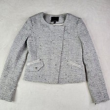 Banana Republic Tweed Jacket Fringed Gray White Luxury Cocktail Office Size 0