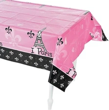 Pink Paris and French Plastic Disposable Tablecloth - Party & Picnic Supplies