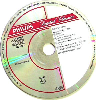 1988 PHILIPS DIGITAL CLASSICS SCHUBERT SONATA ALFRED BRENDEL  (CD ONLY)