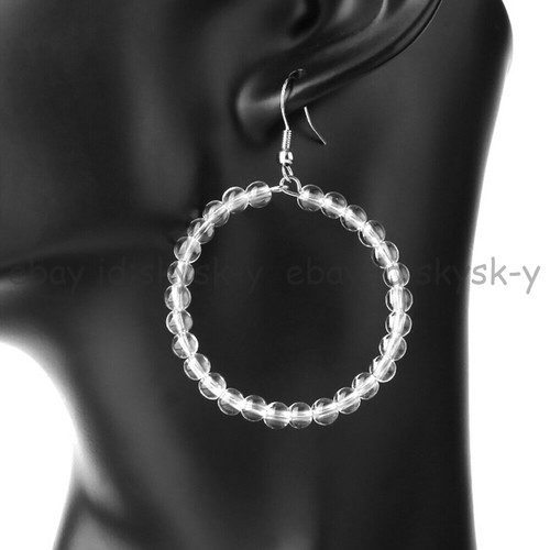 Handmade 4mm Natural Round Gemstone Beaded Ring Dangle Silver Hook Earrings - Picture 3 of 34