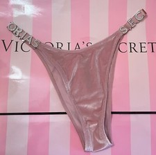 NWOT VICTORIA'S SECRET PINK SILVER CRYSTAL LOGO VELVET BRAZILIAN CHEEKY PANTIES