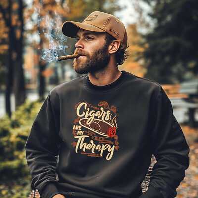 Cigars Are My Therapy Sweatshirt Funny Unisex Smoking Shirt Cigar Style Co.