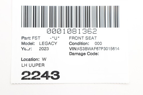 2023 - 2025 SUBARU LEGACY FRONT LEFT SIDE SEAT UPPER CUSHION OEM BLACK_SBC - Picture 13 of 13