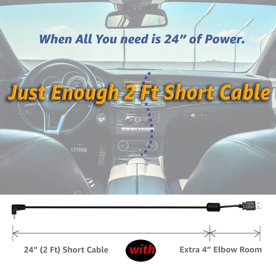 Cable de alimentación USB para coche de 2' para Garmin Nuvi Drive 50lm 51 52 DriveSmart 55 61 65 Dezl Foto 3 de 4