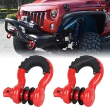 Red 2PCS Universal 3/4" D-Ring Shackle 9500LBS Tow Hooks For Jeep Trucks Etc