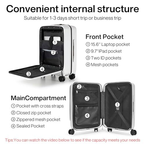 20 Inch Carry On Luggage Airline Approved Hard Carry On 20Inch Grayish