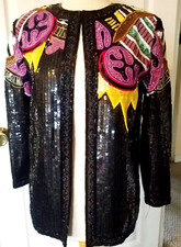 Nwt**vtg 100% Silk **vibrant Abstract Sequin Beaded Jacket***perfect