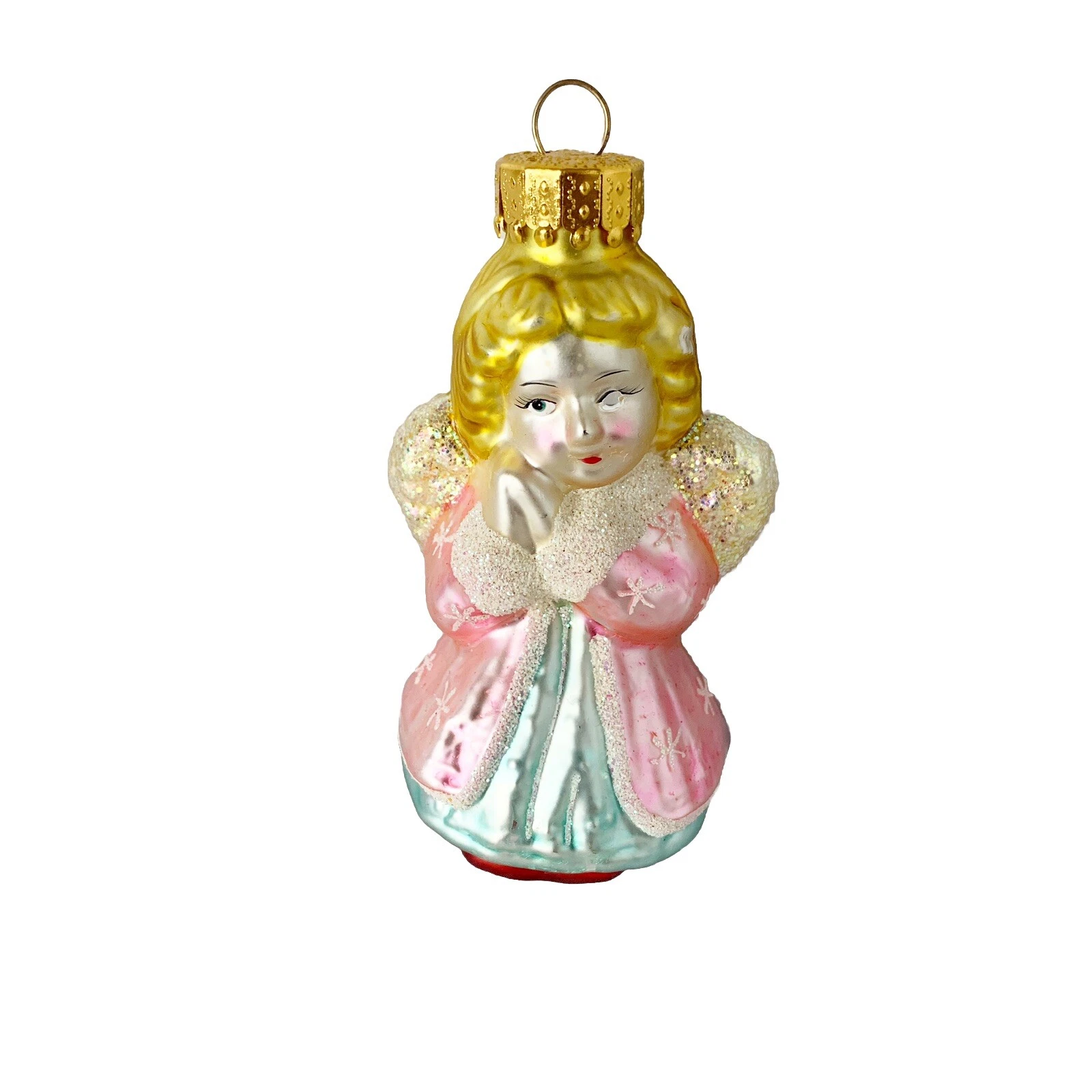 Blown Glass Christmas Ornament Angel In Pink Dress Folded Praying Hands