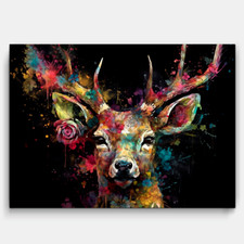 Wandbilder Wohnzimmer XXL Reh Hirsch Blumen Leinwand Bilder Canvas Kunstdruck