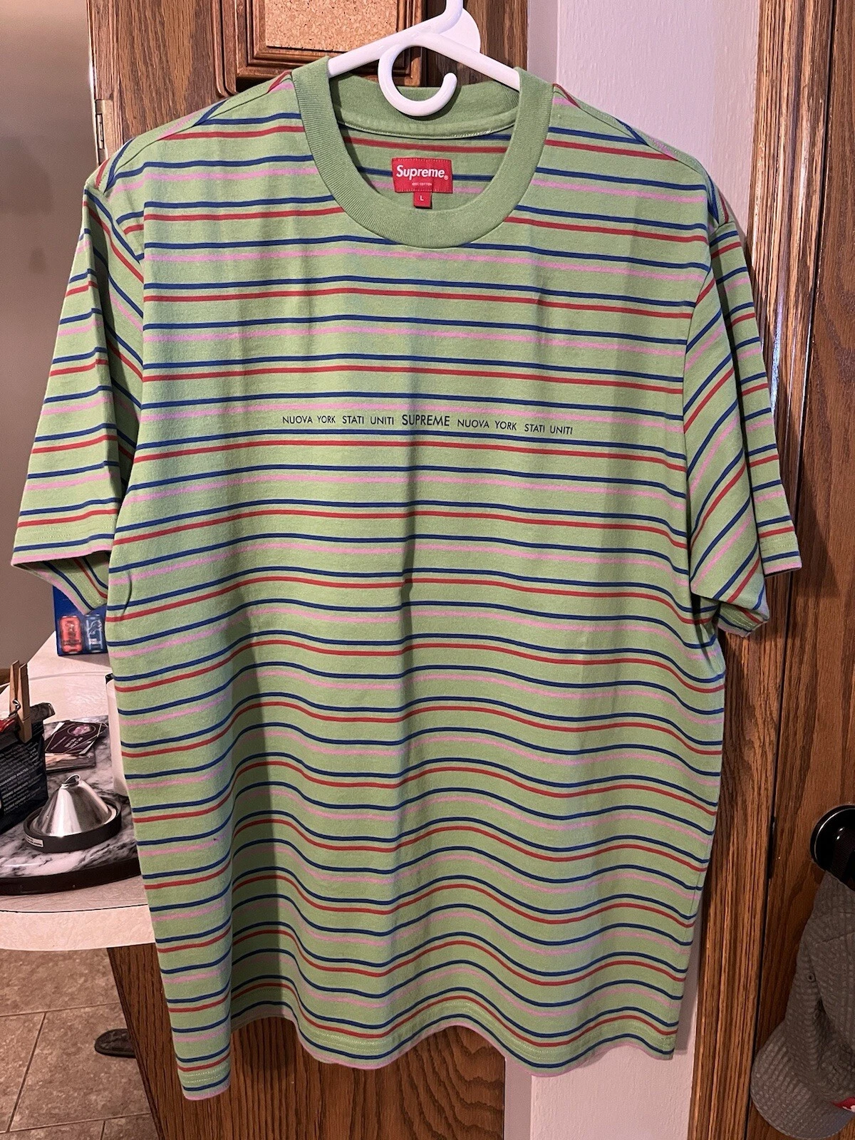 Haut t shirt vert rayé S/S Supreme FW20 Stati Uniti taille L Large