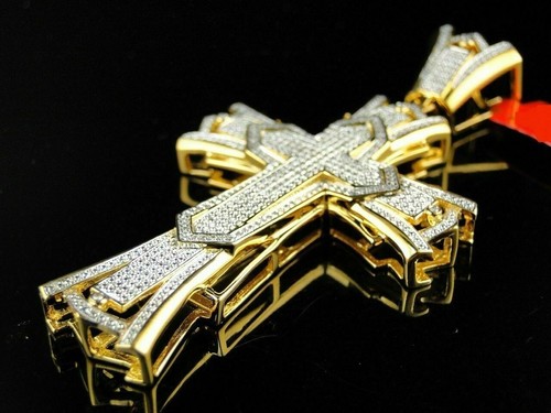 3Ct Round Cut Real Moissanite Diamond Cross Pendant 14K Yellow Gold Plated - Picture 5 of 8