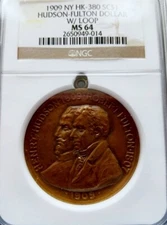 1909 NY HK-380 HUDSON-FULTON SO-CALLED DOLLAR W/ LOOP NGC MS 64