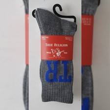 TRUE RELIGION 2PAIR CREWS SOCK MEN'S SOCK SIZ 10-13 SHOE SIZ 6-12 HORSESHOE LOGO