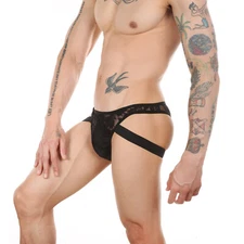 Men's Transparent Panties Mesh Jockstraps U Convex Pouch Double Sexy Strings