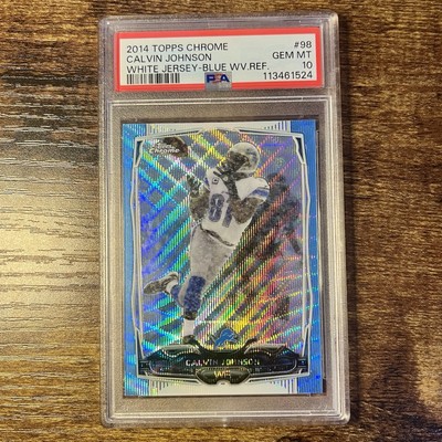 2014 Topps Chrome CALVIN JOHNSON Blue Wave Refractor SNOW GAME ColorMatch PSA 10
