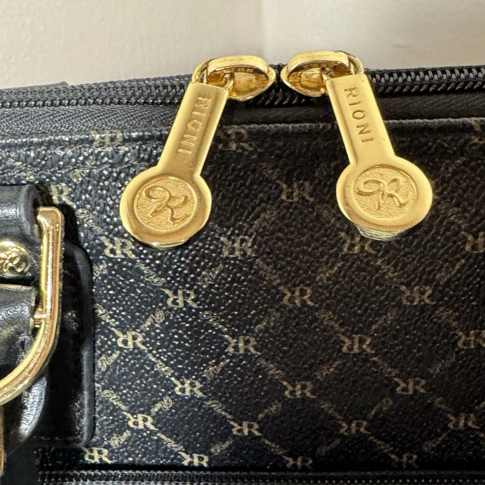 Rioni 签名黑色 MODA Italiana 圆顶手柄帆布皮革单肩包 — 第 4/4 张图片