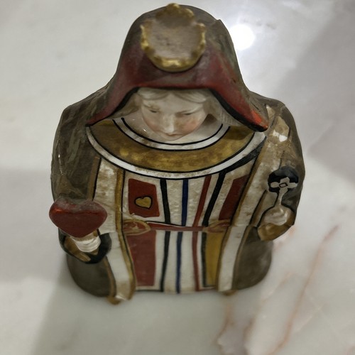 Antique Queen of Hearts Playing Card Deck Holder Case Bisque Germany REPAIR READ - Picture 2 of 24