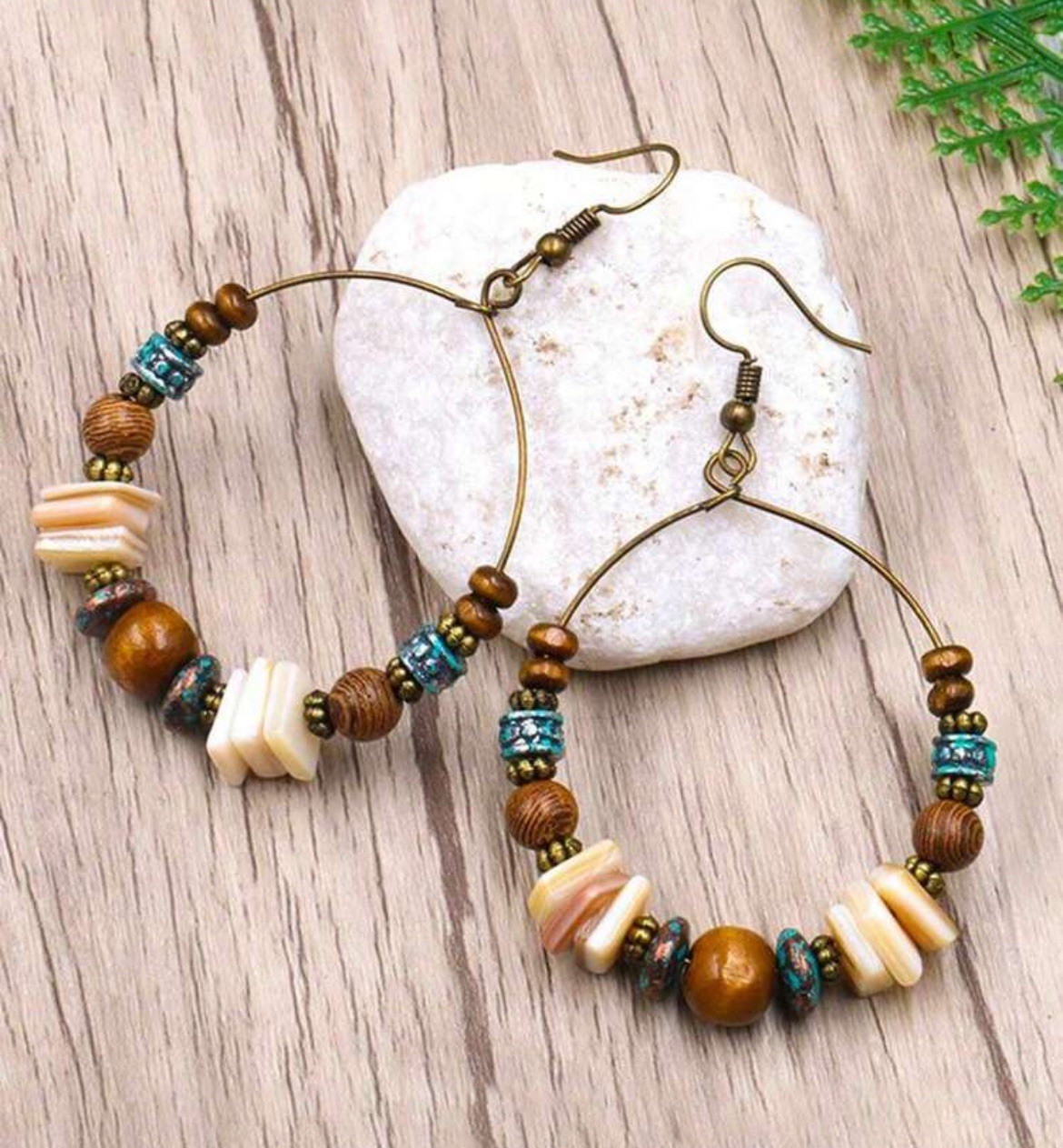 Big Boho Beaded Wood Circle Hoop Earrings