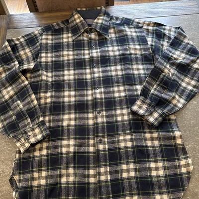 Vintage Pendleton Wool Mens Board Shirt Flannel Blue Green Button Long Sleeve M