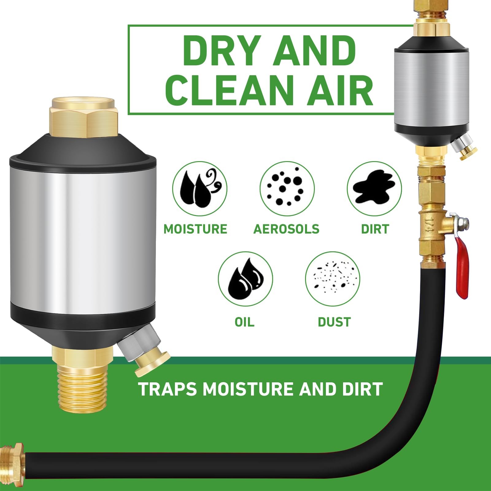 Watflow Air Compressor Water Separator Filter for Line, 1/4" NPT Inlet... 