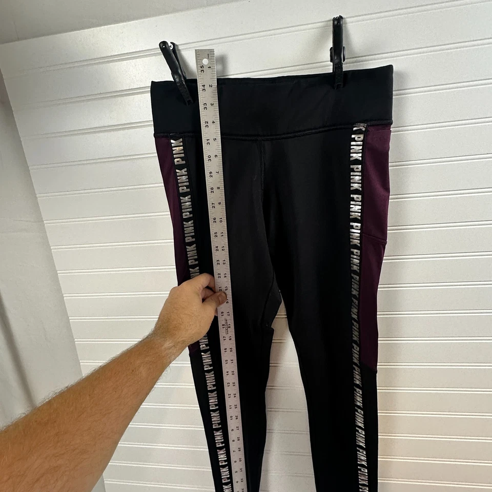 Victoria’s Secret Pink Cozy Leggings Womens Black Burgundy Waistband Medium - Image 2 of 4