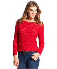 Tommy Hilfiger Long-Sleeve Red Textured Knit Sweater Size S