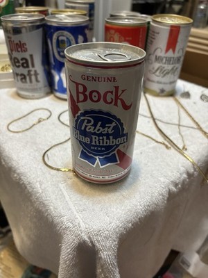 PABST BLUE RIBBON GENUINE BOCK beer can bottom open with pin holes - pull tab