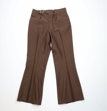 Vintage 60s 70s Rockabilly Mens 34x31 Belted Satiny Bell Bottoms Pants Brown USA