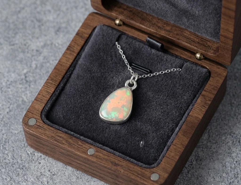 Natural Ethiopian Fire Opal Pendant Handmade Sterling Silver Rough Jewelry image 2
