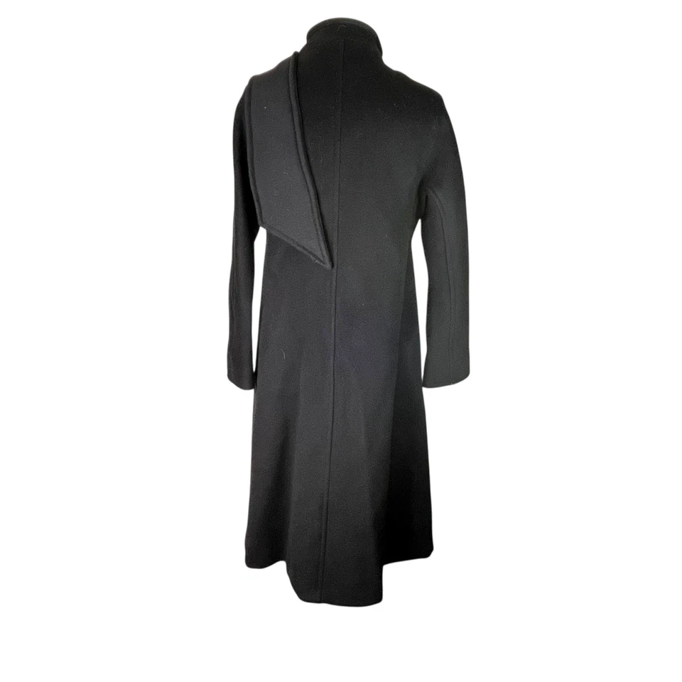Vintage Alorna Forstmann Black Wool Asymmetrical Coat w Collar Scarf Union USA - Image 4 of 4