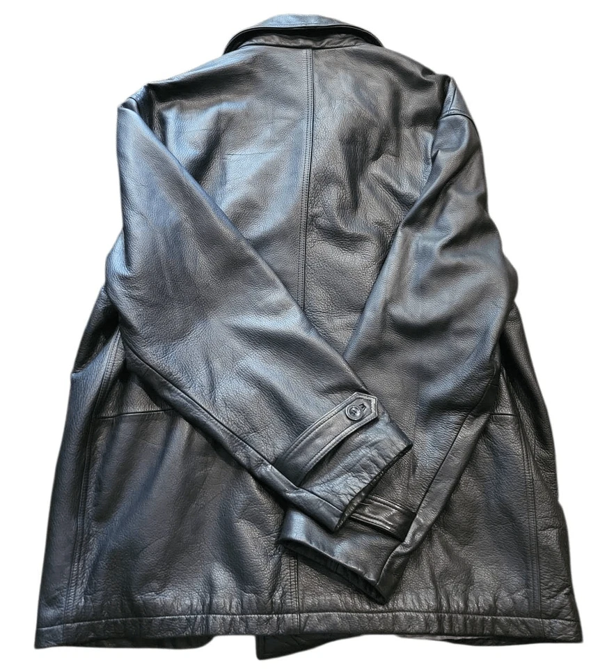 Vintage Tommy Hilfiger Coat Men's XL Black Leather Double Breasted Quilted - Image 2 of 4