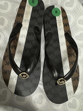   Michael Kors Flip Flop Black.Brown.White signature Logo Size 8