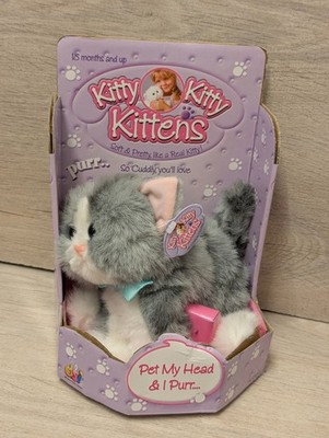 Vintage DSI Kitty Kätzchen Kätzchen rauchgrau weiß Katze Plüsch schnurrt 2001 verpackt Neu im Karton