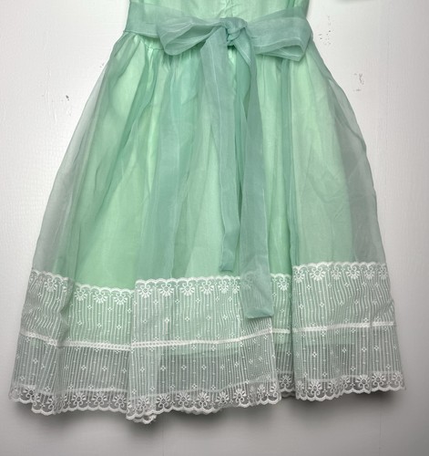 Vtg Mint Green Organza Girls Dress 6 NWOT Lace Tulle Puff Sleeve Wedding Party - Picture 11 of 14