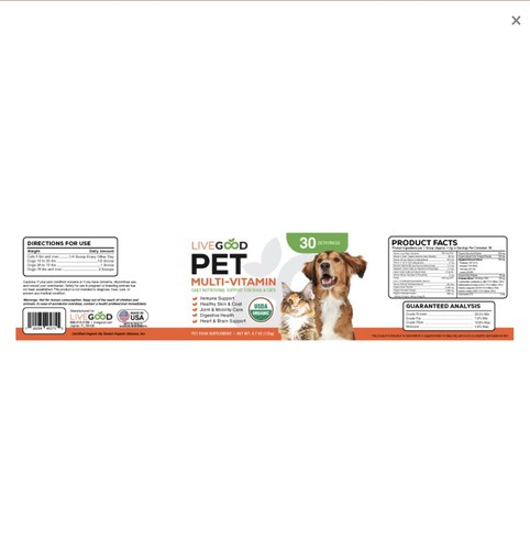 Livegood USDA Certified Organic Pet Multi-Vitamin 4.8oz Cat Dog Healthy Skin Coa