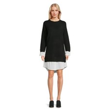 Time and Tru Women's Size L Black/White Layered Look Sweater Dress --R2--