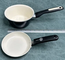 GreenPan Rio Black Outside White Inside 5” Frying Pan and 1 Qt Saucepan Nonstick