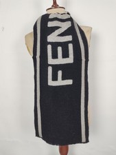 Fendi genuine vintage patterned Black / Grey Wool winter Scarf Scarves