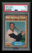 PSA 5 1962 TOPPS WILLIE MAYS ALL STAR #395