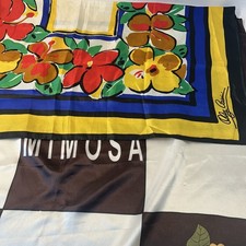 VTG Large Square Scarves Floral Print Oleg Cassini 36x36  Mimosa 34x34