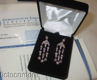 14K WHITE GOLD 5.74CTTW PINK SAPPHIRES & DIAMOND CHANDELIER CASCADE EARRINGS