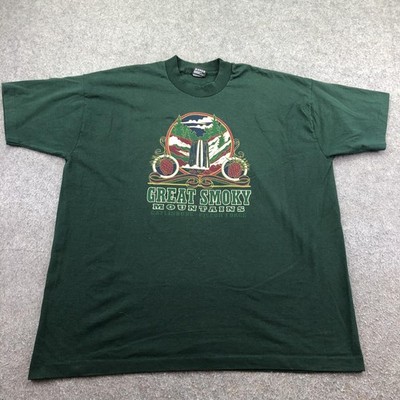 Vintage Great Smoky Mountains Shirt Mens 2XL Green Fruit Of The Loom Gatlinburg