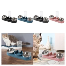 Triple Cat Bowls with Automatic Water Bottle Cat Food Water