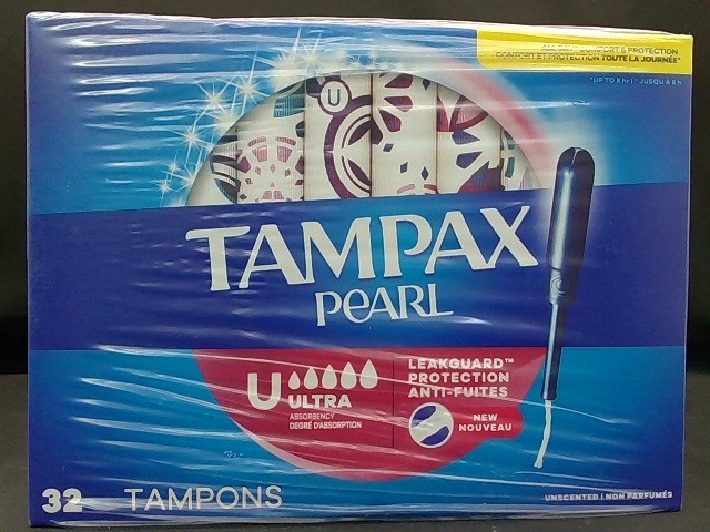 Tampax Pearl Tampons Ultra Absorbency With Leakguard Braid Unscented 64-Pack