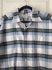 LL Bean Shirt Mens 17 33 Blue Green White Plaid Traditional Fit Oxford Button