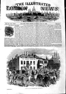 Original alter antiker Druck 1846 Epsom Pferderennen Verbreitung Adler Gasthaus Sport 19.